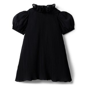 PLEATED CHIFFON PUFF SLEEVE DRESS